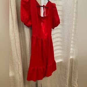 Shein Red Puff Sleeve Tied Open Back Dress. M/6